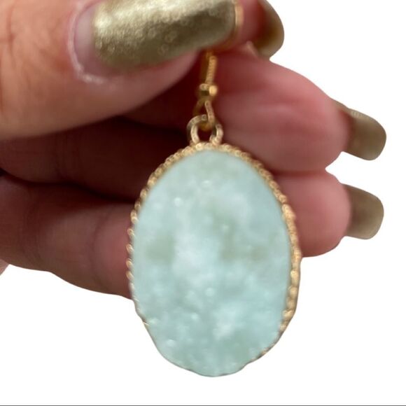 Light Mint/Sea Foam Green Druzy Stone Fishhook Earrings • NWT - Picture 4 of 7